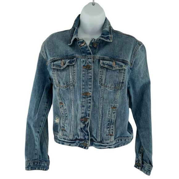 Abercrombie & Fitch Jean Jacket Womens Size XS Distressed Long Sleeves Denim - Picture 1 of 8